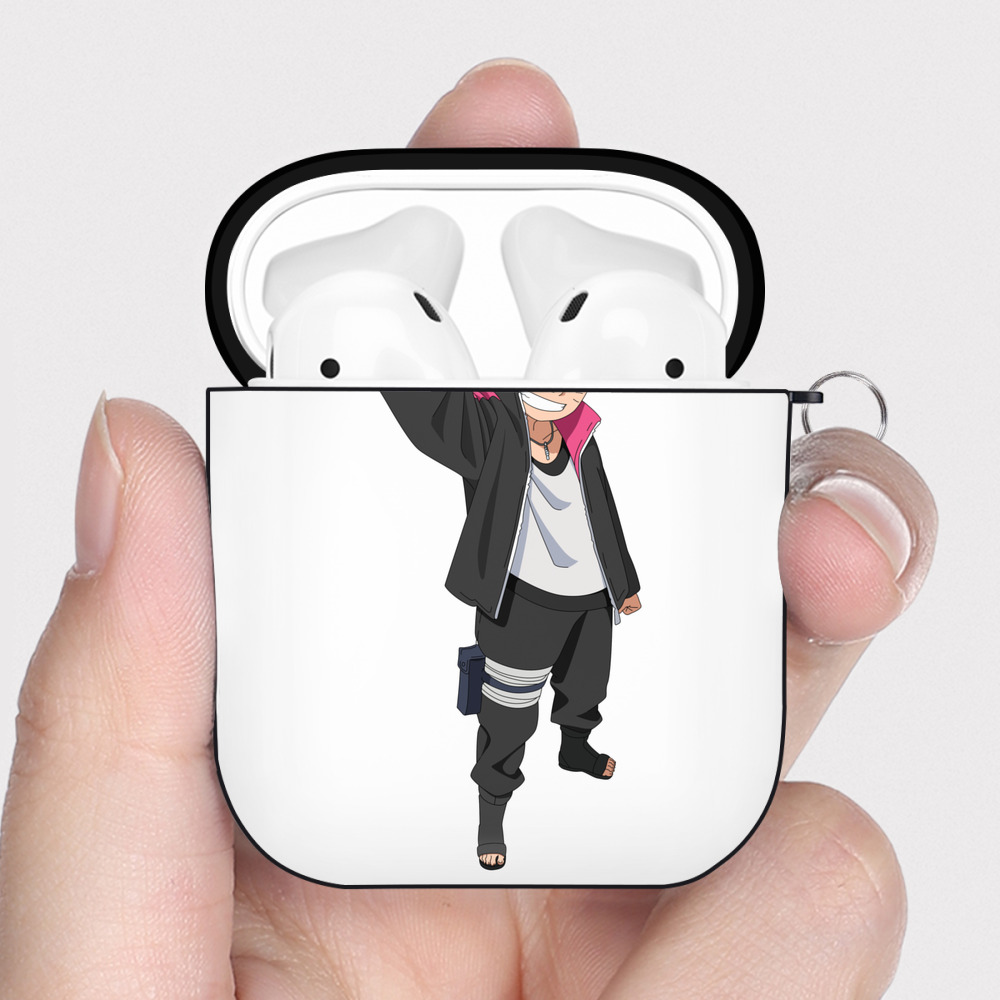 （画像用） NARUTO -ナルト- うずまき ボルト Uzumaki Boruto AirPods 第2世代保護ケース ハードシェル ブラック 耐衝撃・防指紋・カラビナ付き