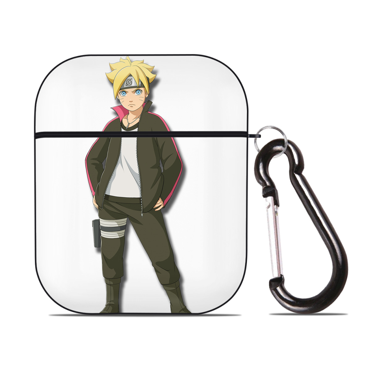 （画像用） NARUTO -ナルト- うずまき ボルト Uzumaki Boruto AirPods 第2世代保護ケース ハードシェル ブラック 耐衝撃・防指紋・カラビナ付き