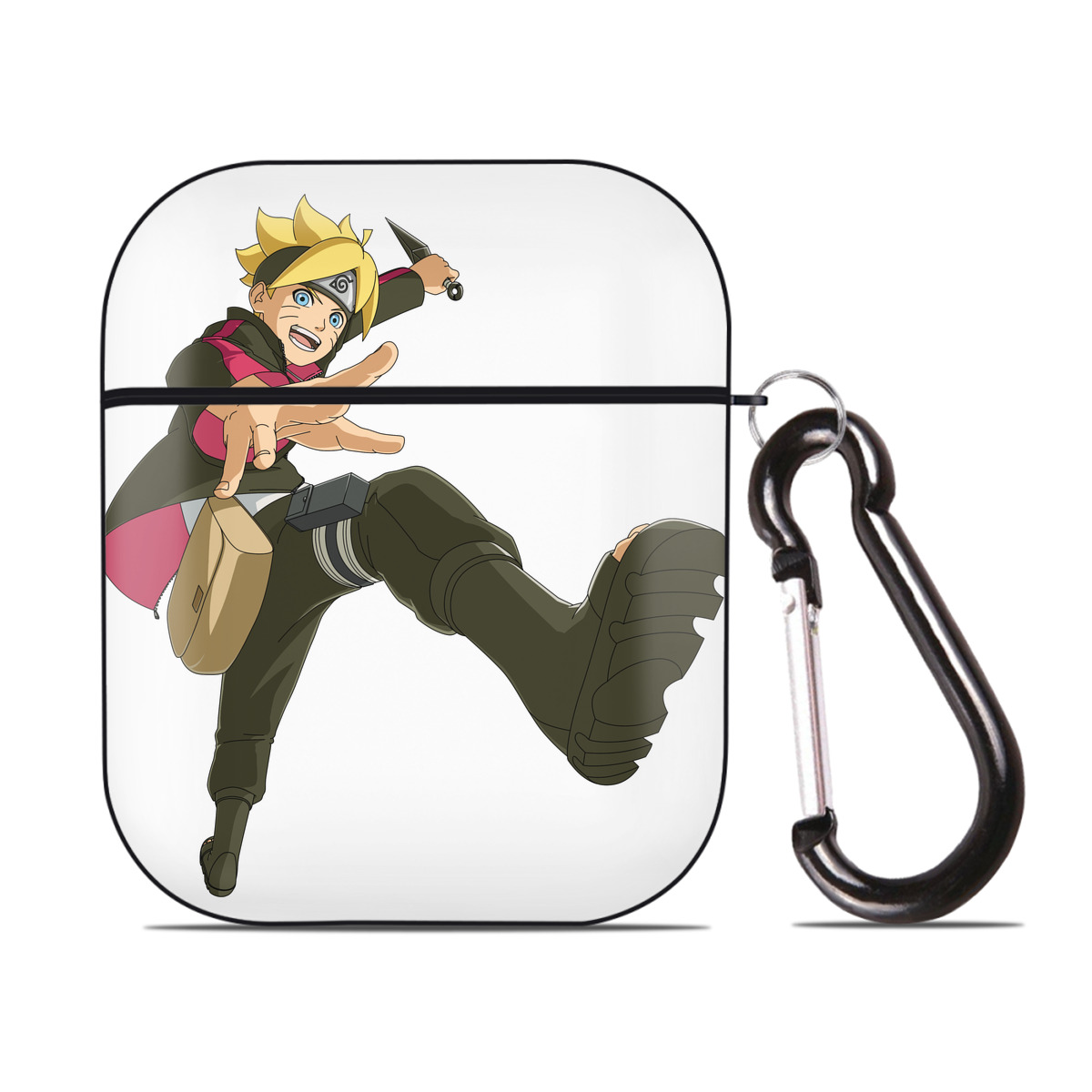 （画像用） NARUTO -ナルト- うずまき ボルト Uzumaki Boruto AirPods 第2世代保護ケース ハードシェル ブラック 耐衝撃・防指紋・カラビナ付き
