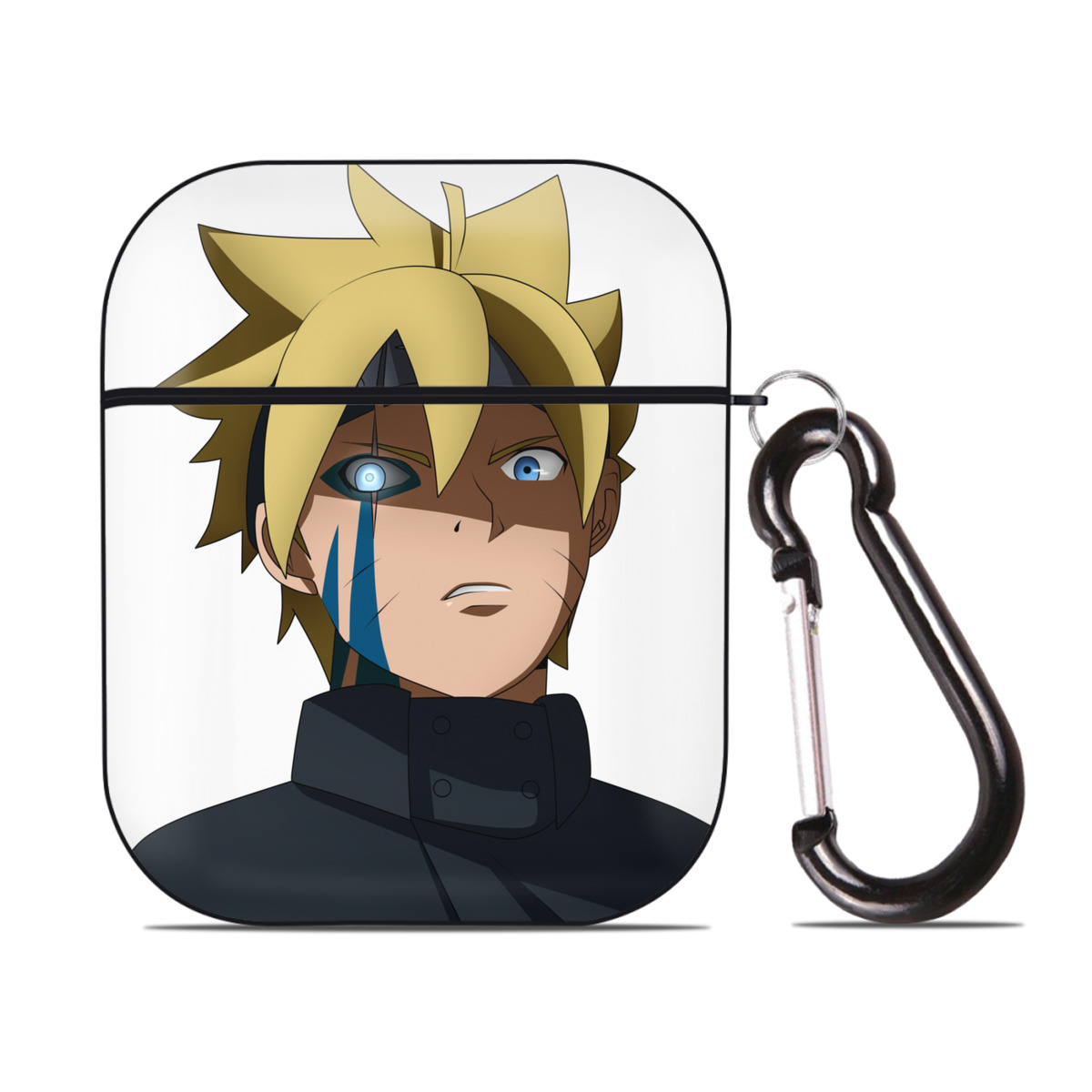 （画像用） NARUTO -ナルト- うずまき ボルト Uzumaki Boruto AirPods 第2世代保護ケース ハードシェル ブラック 耐衝撃・防指紋・カラビナ付き