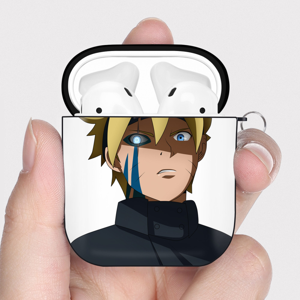 （画像用） NARUTO -ナルト- うずまき ボルト Uzumaki Boruto AirPods 第2世代保護ケース ハードシェル ブラック 耐衝撃・防指紋・カラビナ付き