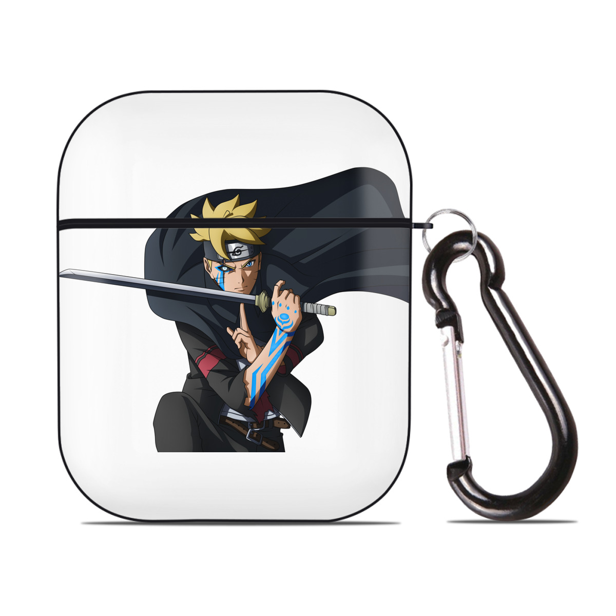 （画像用） NARUTO -ナルト- うずまき ボルト Uzumaki Boruto AirPods 第2世代保護ケース ハードシェル ブラック 耐衝撃・防指紋・カラビナ付き