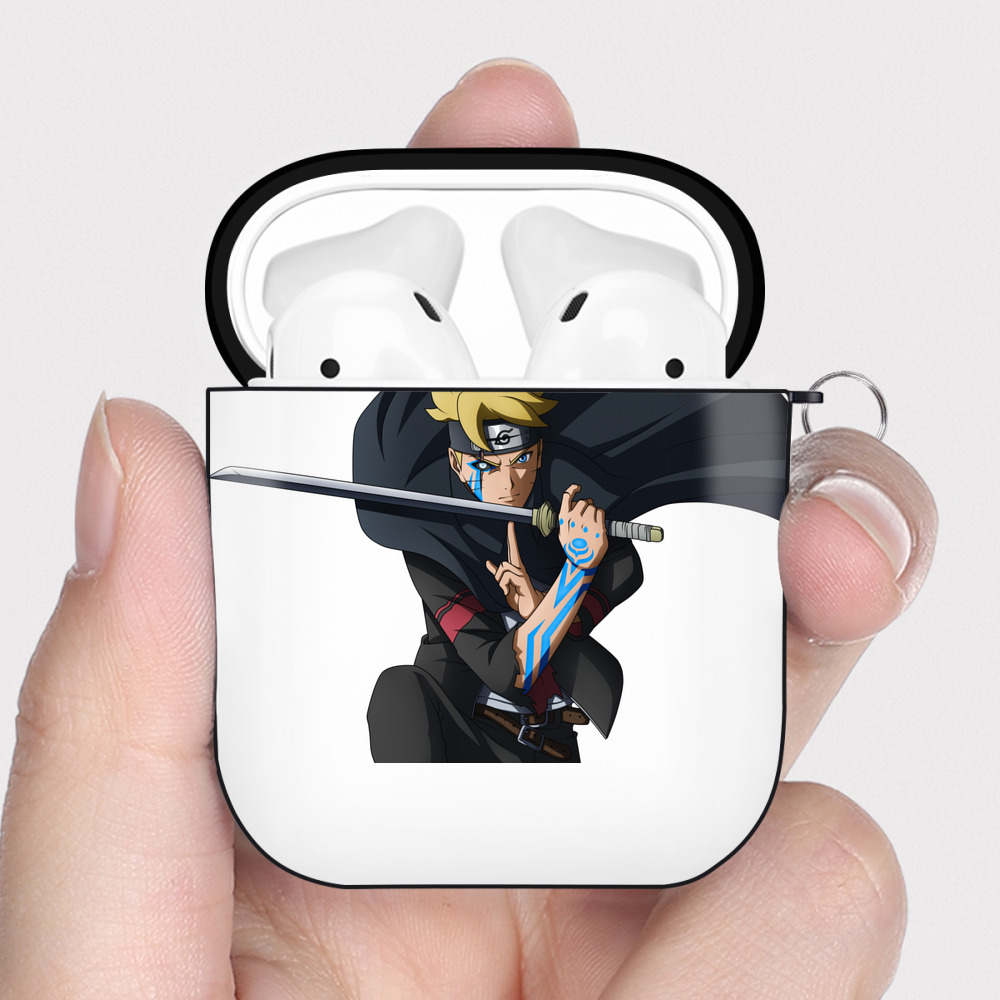 （画像用） NARUTO -ナルト- うずまき ボルト Uzumaki Boruto AirPods 第2世代保護ケース ハードシェル ブラック 耐衝撃・防指紋・カラビナ付き