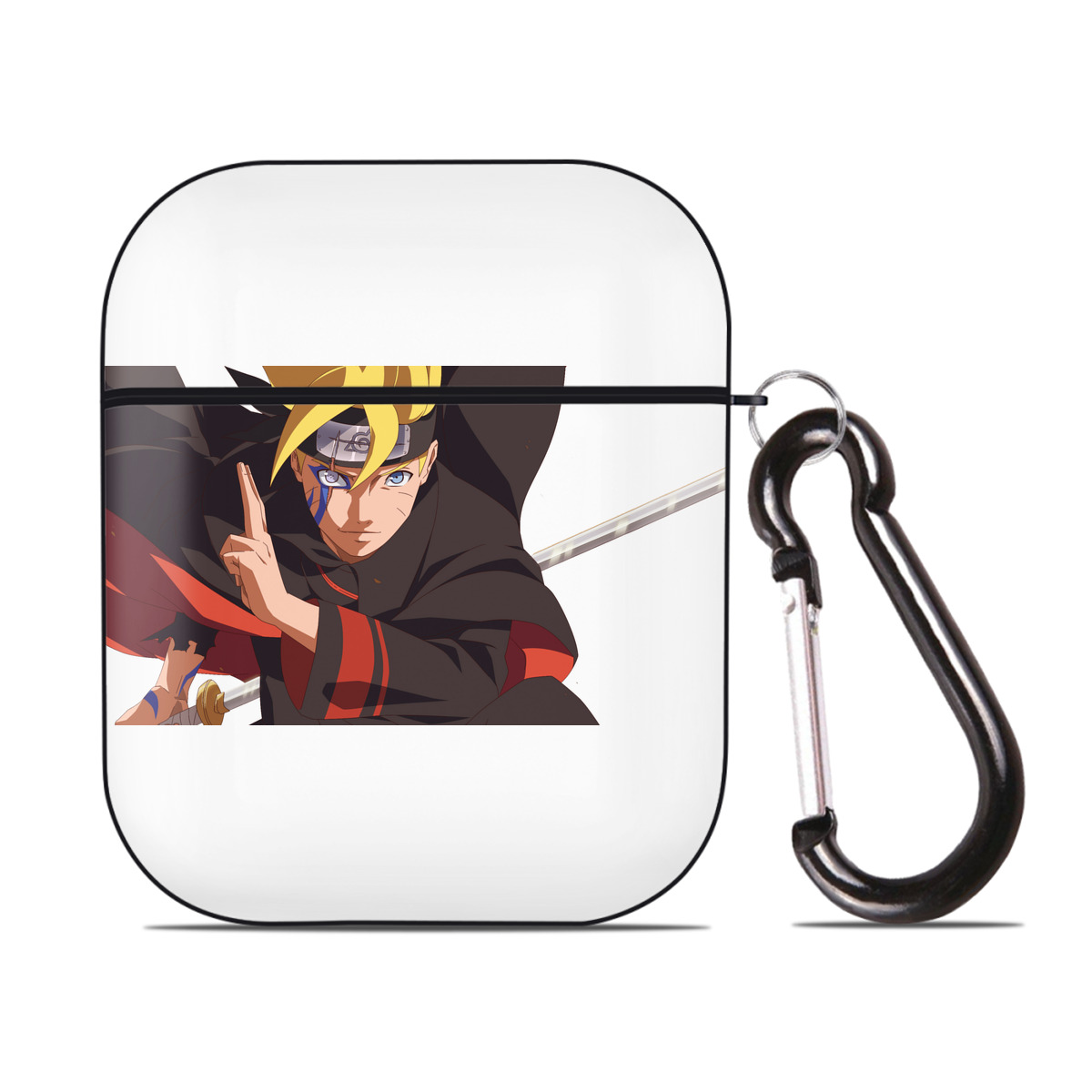 （画像用） NARUTO -ナルト- うずまき ボルト Uzumaki Boruto AirPods 第2世代保護ケース ハードシェル ブラック 耐衝撃・防指紋・カラビナ付き