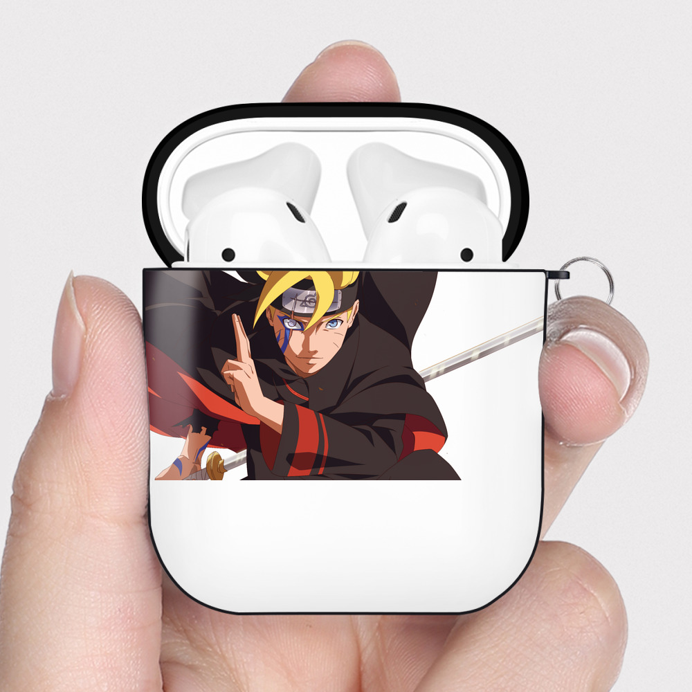 （画像用） NARUTO -ナルト- うずまき ボルト Uzumaki Boruto AirPods 第2世代保護ケース ハードシェル ブラック 耐衝撃・防指紋・カラビナ付き