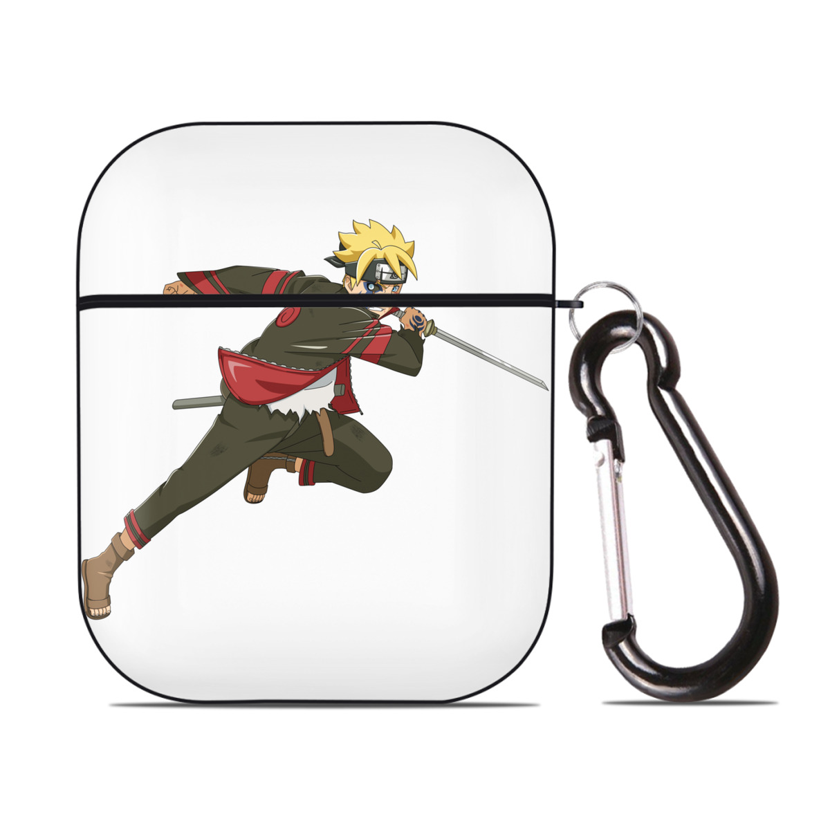 （画像用） NARUTO -ナルト- うずまき ボルト Uzumaki Boruto AirPods 第2世代保護ケース ハードシェル ブラック 耐衝撃・防指紋・カラビナ付き
