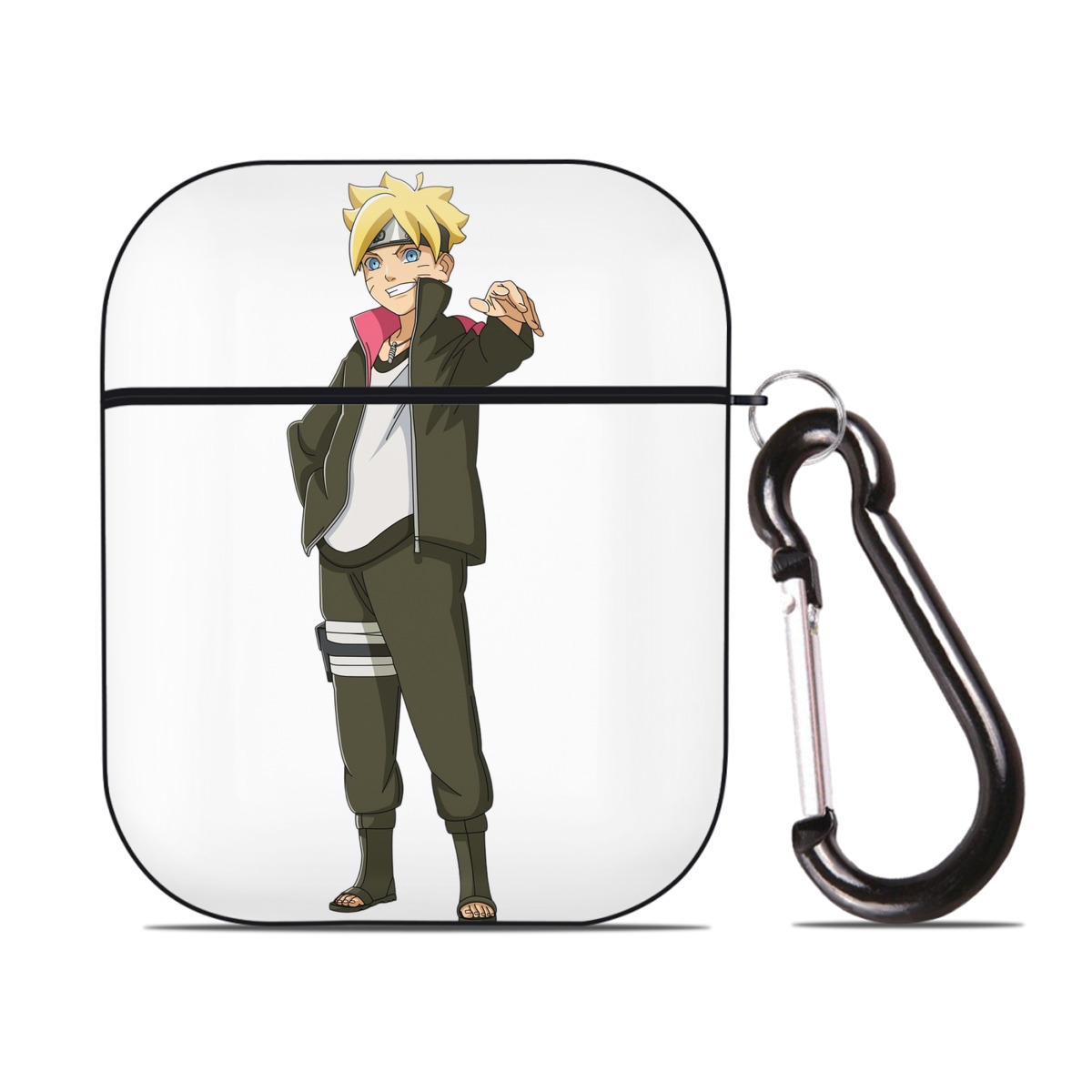 （画像用） NARUTO -ナルト- うずまき ボルト Uzumaki Boruto AirPods 第2世代保護ケース ハードシェル ブラック 耐衝撃・防指紋・カラビナ付き
