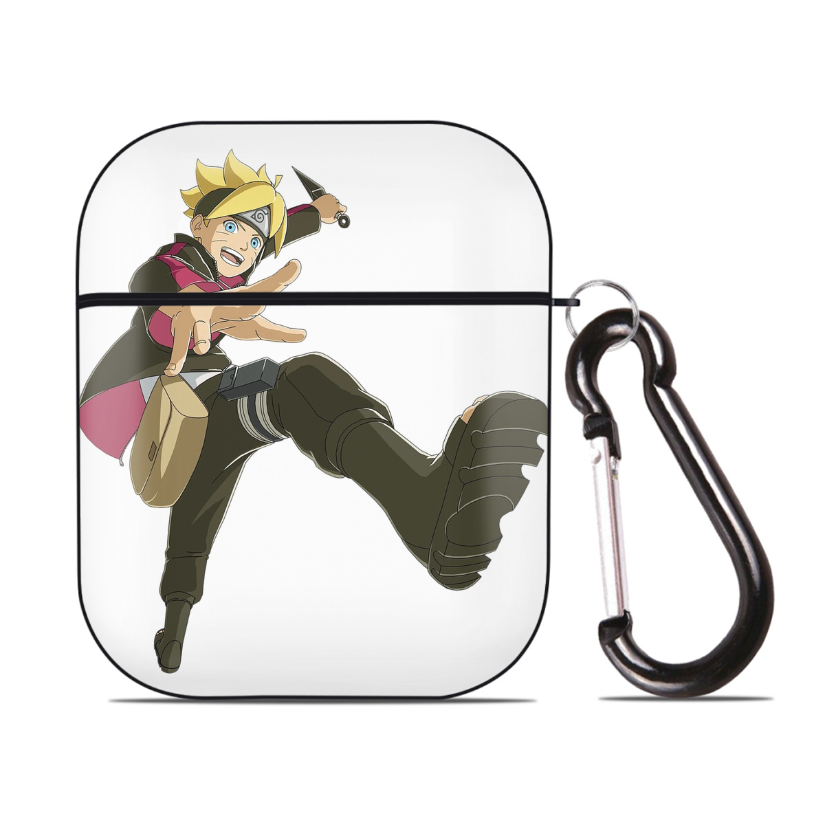 （画像用） NARUTO -ナルト- うずまき ボルト Uzumaki Boruto AirPods 第2世代保護ケース ハードシェル ブラック 耐衝撃・防指紋・カラビナ付き