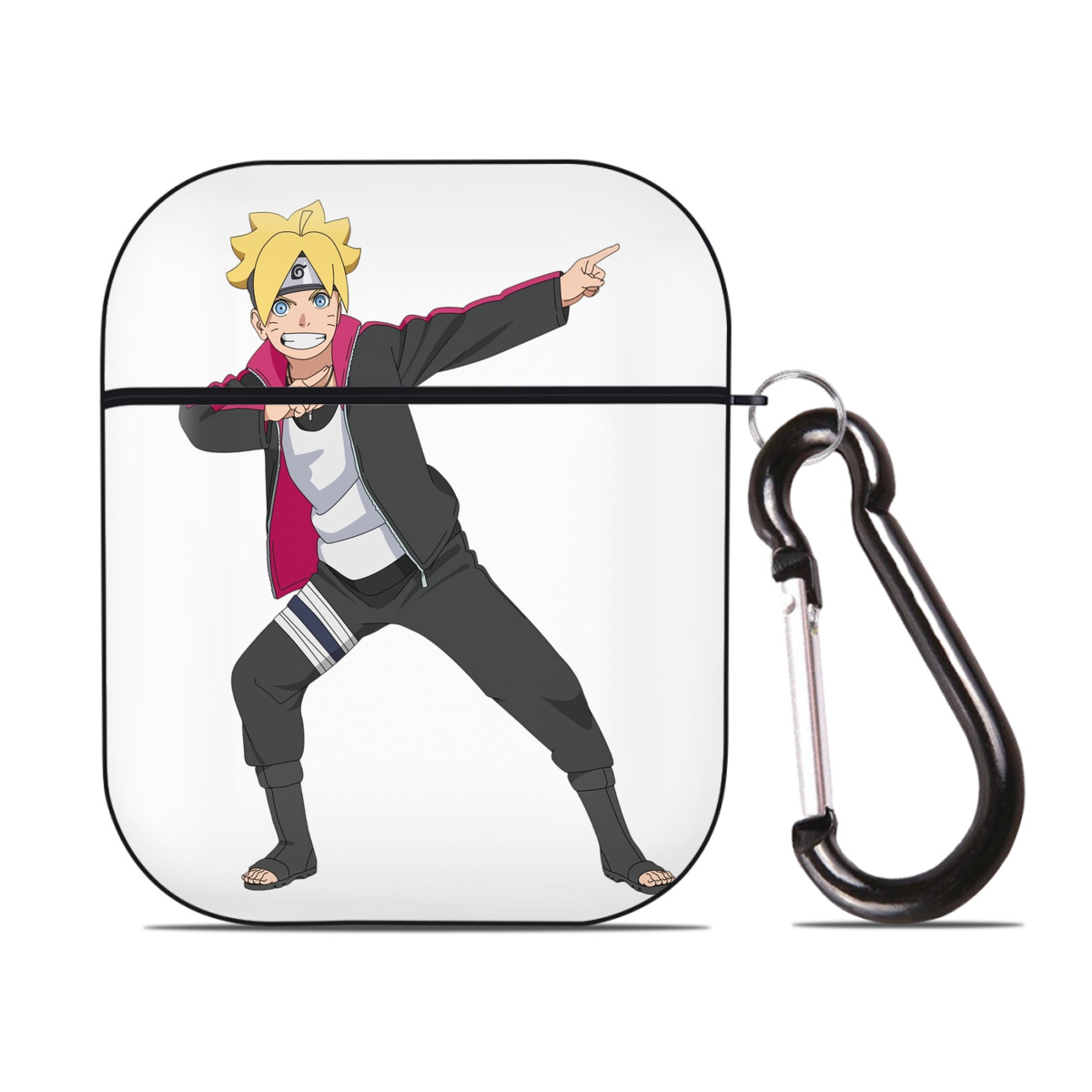（画像用） NARUTO -ナルト- うずまき ボルト Uzumaki Boruto AirPods 第2世代保護ケース ハードシェル ブラック 耐衝撃・防指紋・カラビナ付き