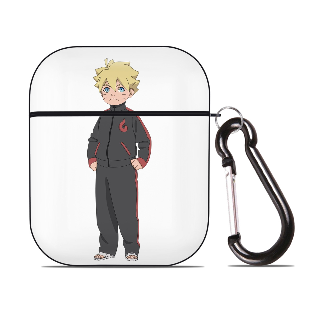 （画像用） NARUTO -ナルト- うずまき ボルト Uzumaki Boruto AirPods 第2世代保護ケース ハードシェル ブラック 耐衝撃・防指紋・カラビナ付き