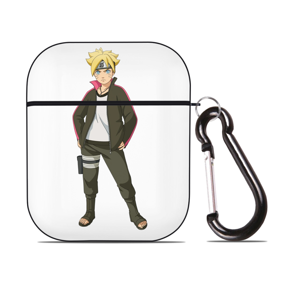 （画像用） NARUTO -ナルト- うずまき ボルト Uzumaki Boruto AirPods 第2世代保護ケース ハードシェル ブラック 耐衝撃・防指紋・カラビナ付き