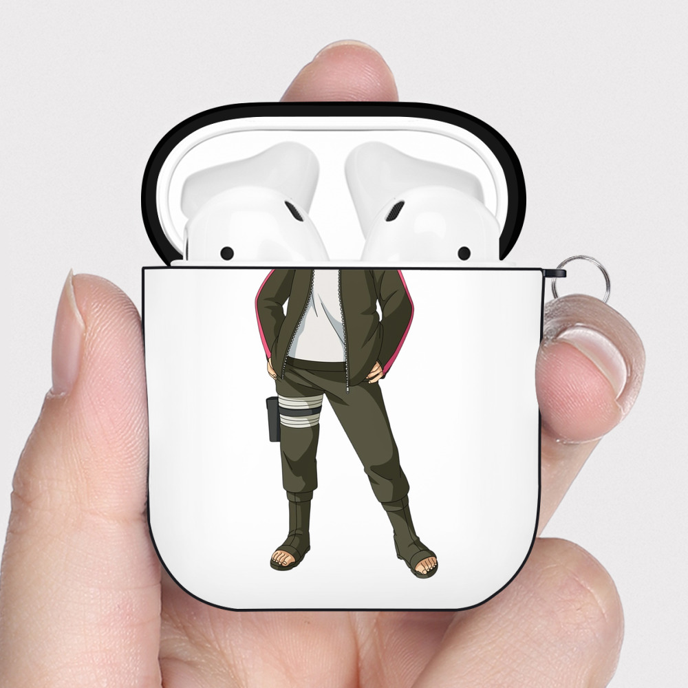 （画像用） NARUTO -ナルト- うずまき ボルト Uzumaki Boruto AirPods 第2世代保護ケース ハードシェル ブラック 耐衝撃・防指紋・カラビナ付き