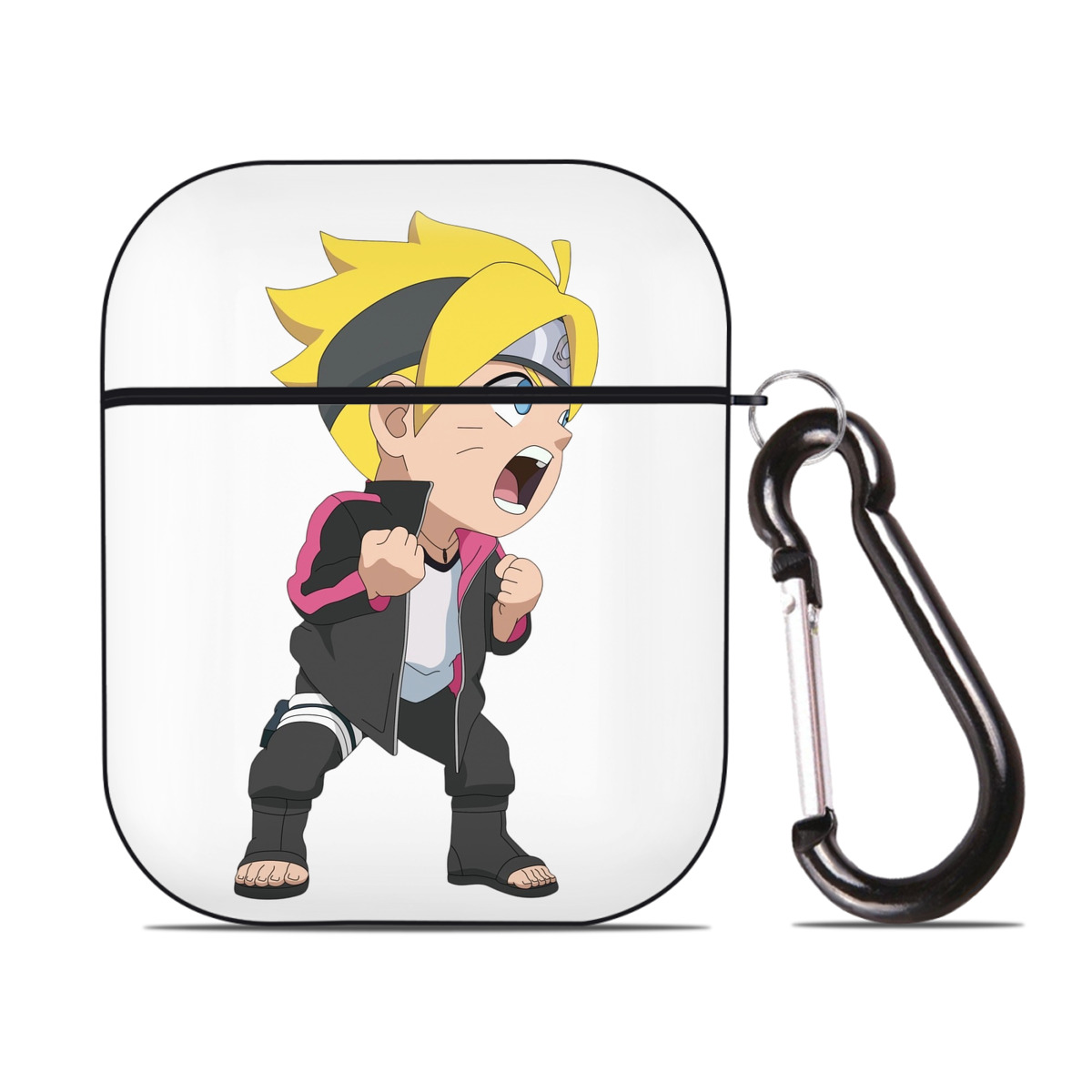 （画像用） NARUTO -ナルト- うずまき ボルト Uzumaki Boruto AirPods 第2世代保護ケース ハードシェル ブラック 耐衝撃・防指紋・カラビナ付き