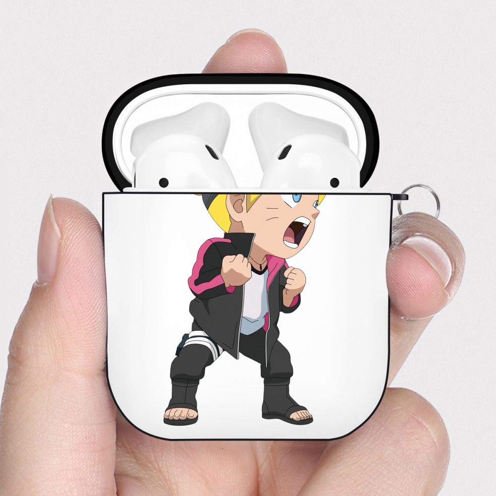 （画像用） NARUTO -ナルト- うずまき ボルト Uzumaki Boruto AirPods 第2世代保護ケース ハードシェル ブラック 耐衝撃・防指紋・カラビナ付き