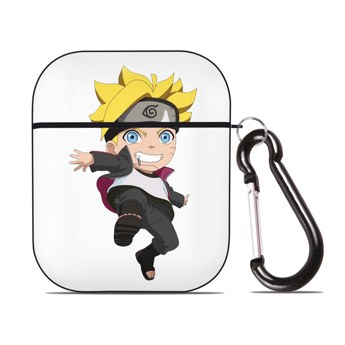 （画像用） NARUTO -ナルト- うずまき ボルト Uzumaki Boruto AirPods 第2世代保護ケース ハードシェル ブラック 耐衝撃・防指紋・カラビナ付き