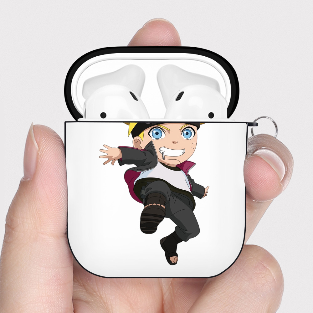 （画像用） NARUTO -ナルト- うずまき ボルト Uzumaki Boruto AirPods 第2世代保護ケース ハードシェル ブラック 耐衝撃・防指紋・カラビナ付き