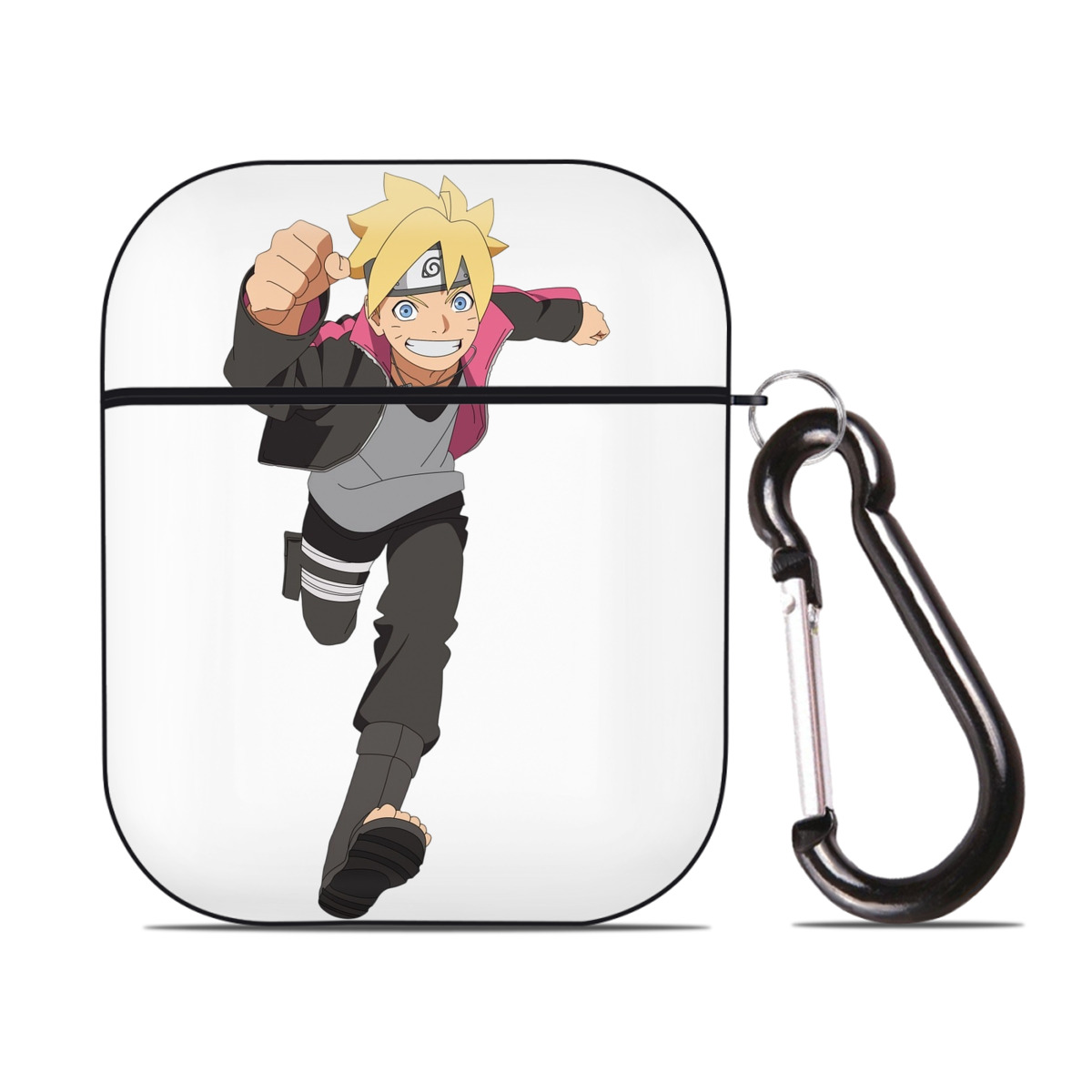 （画像用） NARUTO -ナルト- うずまき ボルト Uzumaki Boruto AirPods 第2世代保護ケース ハードシェル ブラック 耐衝撃・防指紋・カラビナ付き