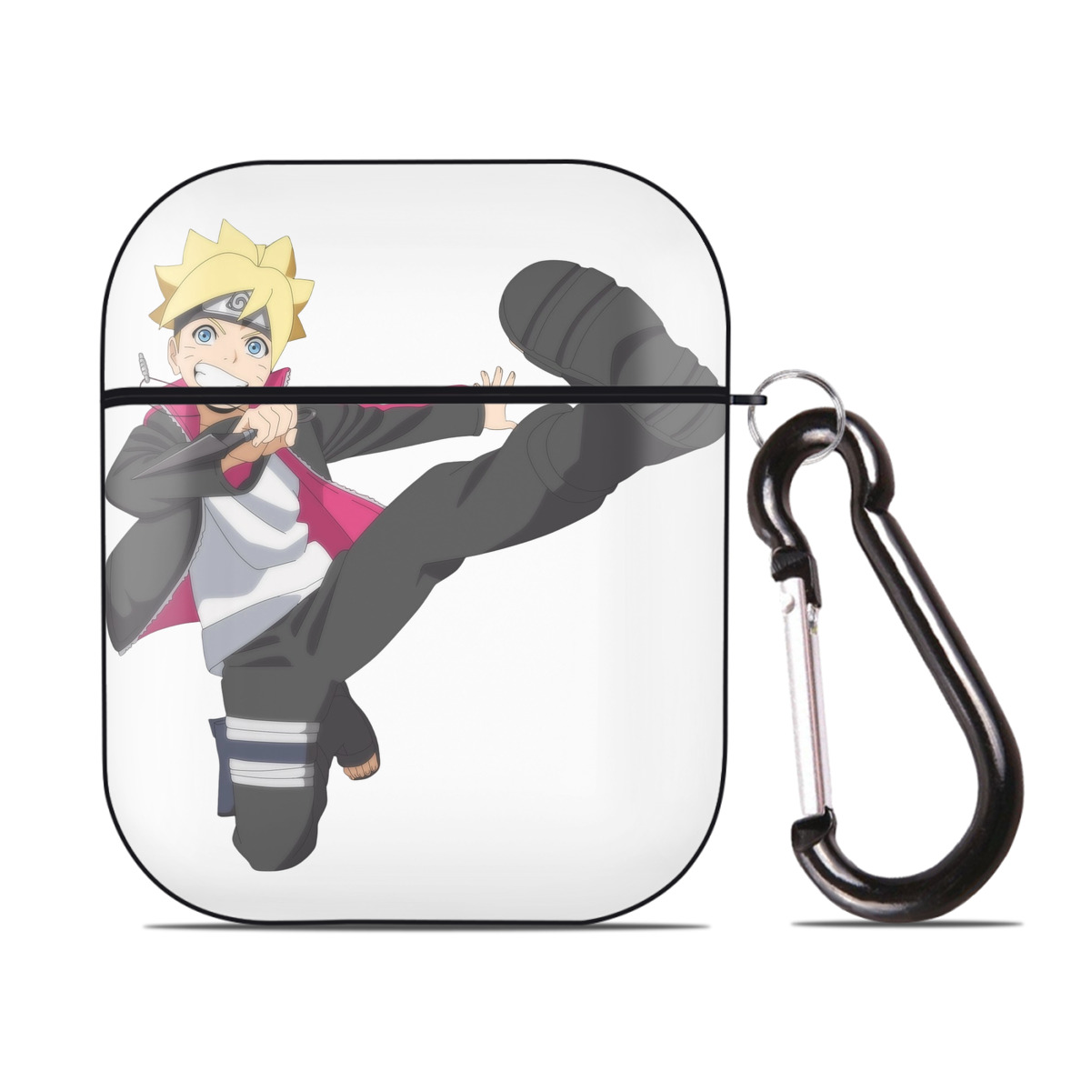 （画像用） NARUTO -ナルト- うずまき ボルト Uzumaki Boruto AirPods 第2世代保護ケース ハードシェル ブラック 耐衝撃・防指紋・カラビナ付き