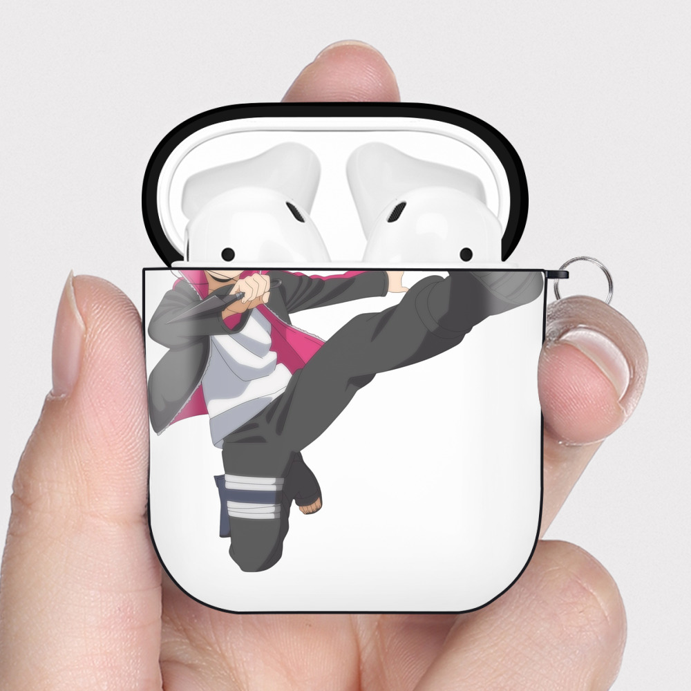 （画像用） NARUTO -ナルト- うずまき ボルト Uzumaki Boruto AirPods 第2世代保護ケース ハードシェル ブラック 耐衝撃・防指紋・カラビナ付き