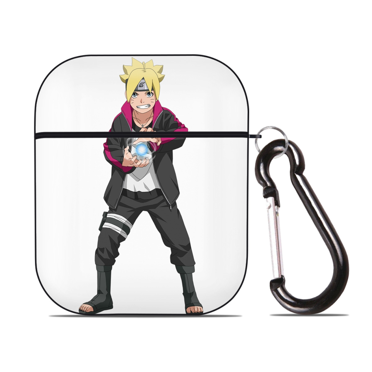 （画像用） NARUTO -ナルト- うずまき ボルト Uzumaki Boruto AirPods 第2世代保護ケース ハードシェル ブラック 耐衝撃・防指紋・カラビナ付き