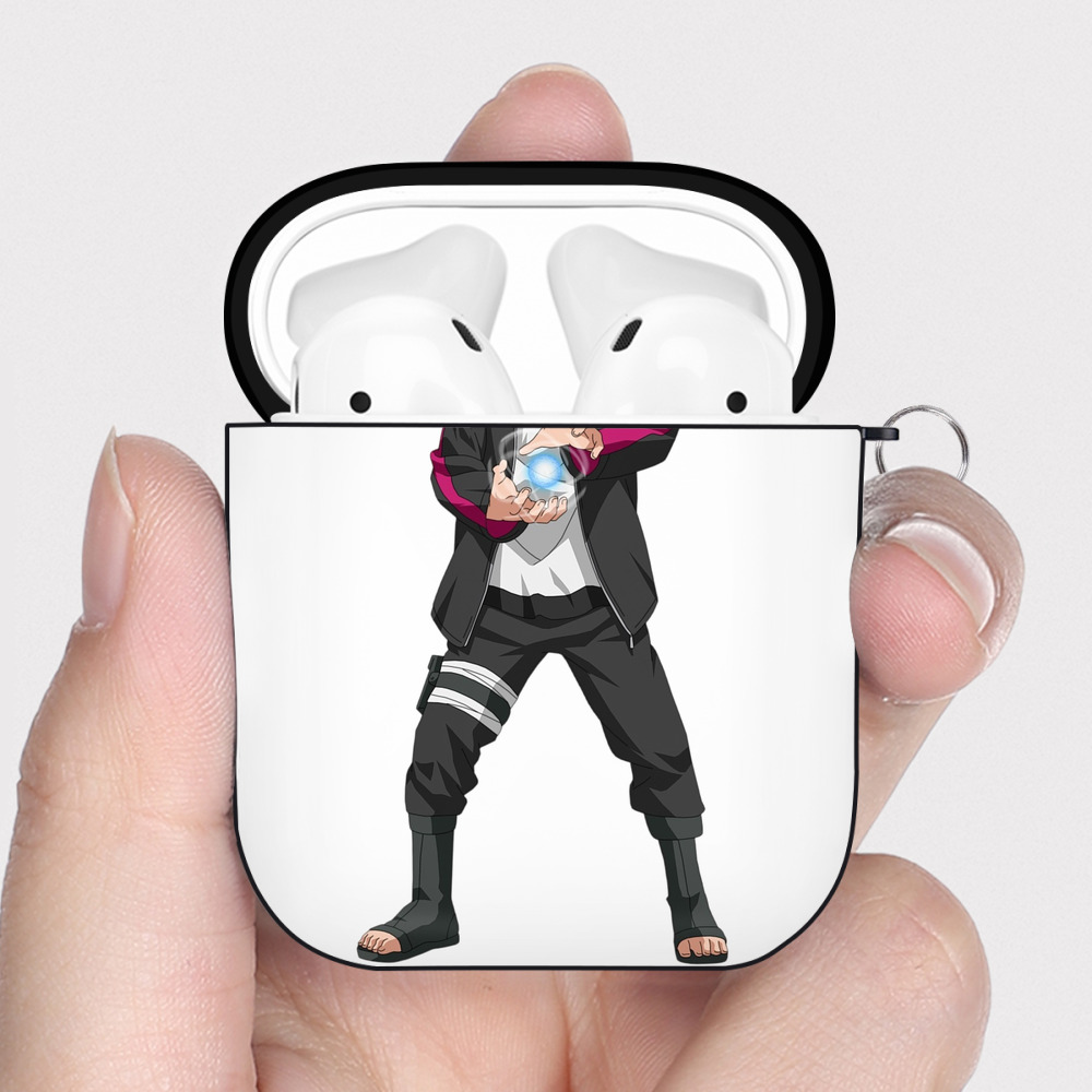 （画像用） NARUTO -ナルト- うずまき ボルト Uzumaki Boruto AirPods 第2世代保護ケース ハードシェル ブラック 耐衝撃・防指紋・カラビナ付き