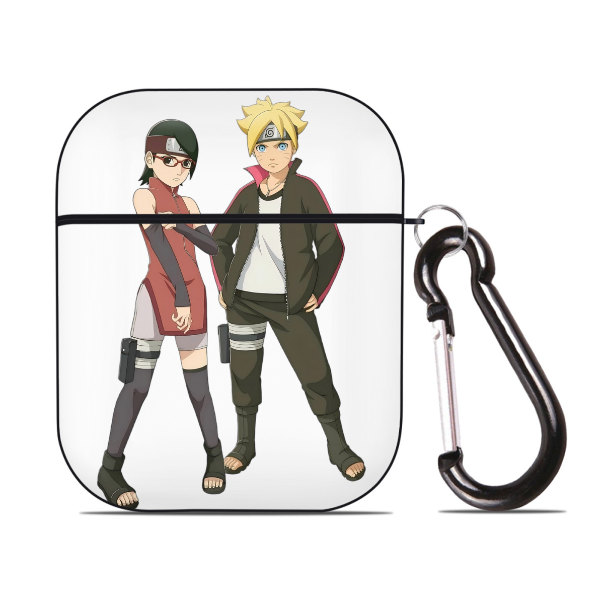 （画像用） NARUTO -ナルト- うずまき ボルト Uzumaki Boruto AirPods 第2世代保護ケース ハードシェル ブラック 耐衝撃・防指紋・カラビナ付き