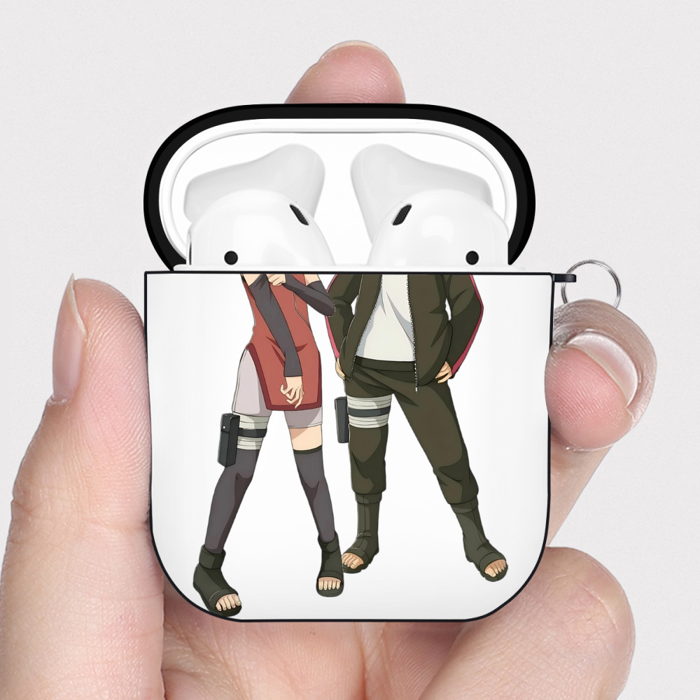 （画像用） NARUTO -ナルト- うずまき ボルト Uzumaki Boruto AirPods 第2世代保護ケース ハードシェル ブラック 耐衝撃・防指紋・カラビナ付き