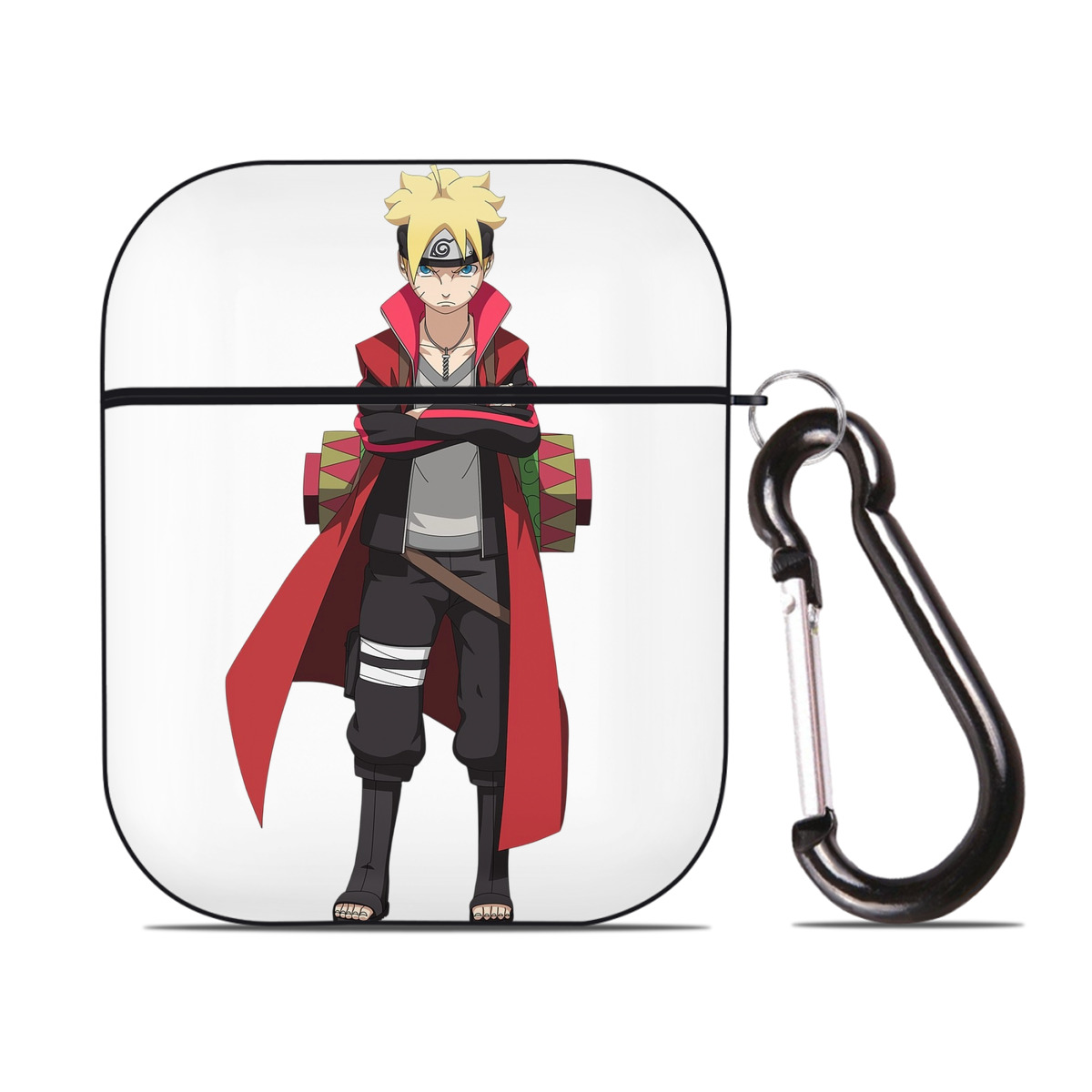 （画像用） NARUTO -ナルト- うずまき ボルト Uzumaki Boruto AirPods 第2世代保護ケース ハードシェル ブラック 耐衝撃・防指紋・カラビナ付き