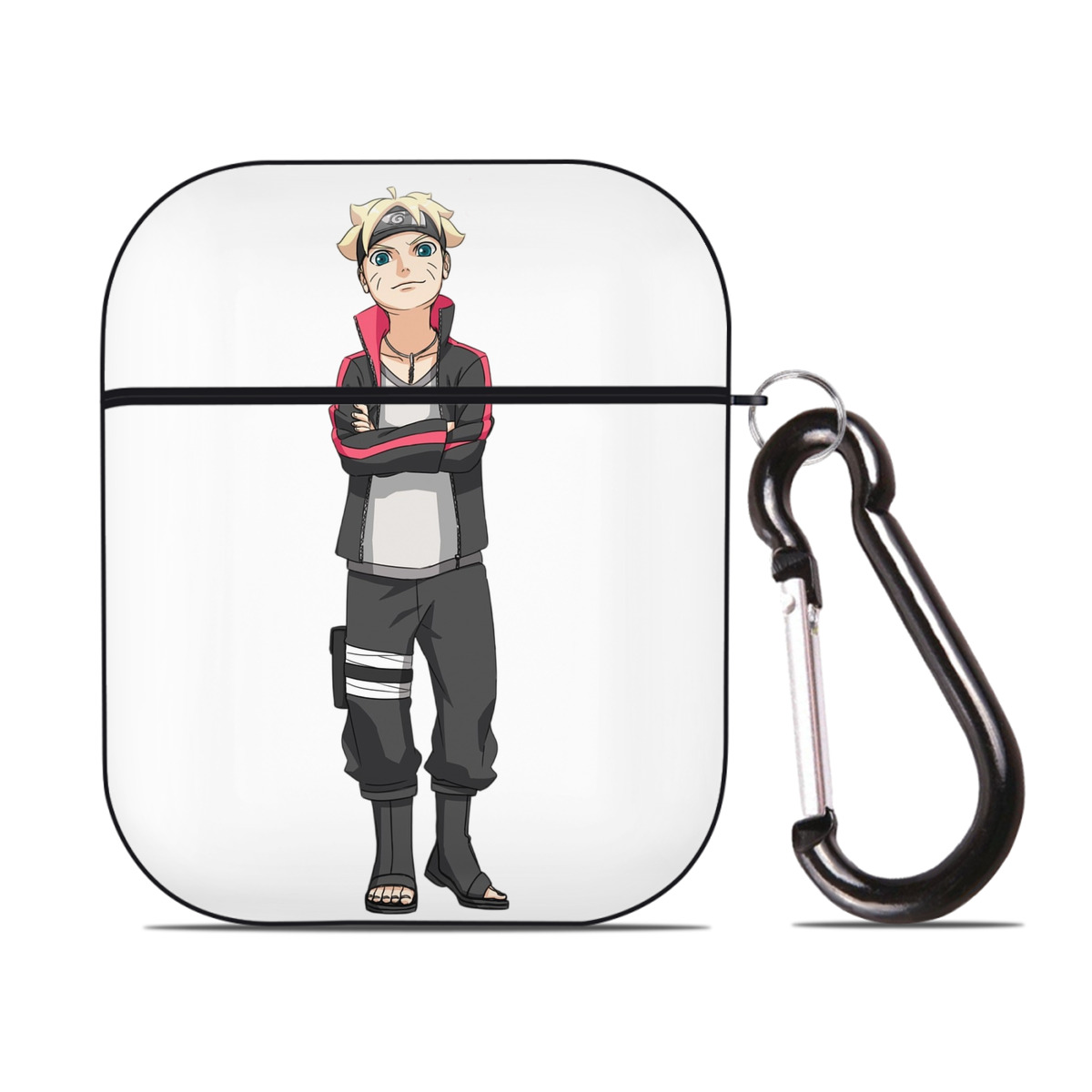 （画像用） NARUTO -ナルト- うずまき ボルト Uzumaki Boruto AirPods 第2世代保護ケース ハードシェル ブラック 耐衝撃・防指紋・カラビナ付き