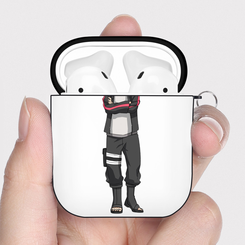 （画像用） NARUTO -ナルト- うずまき ボルト Uzumaki Boruto AirPods 第2世代保護ケース ハードシェル ブラック 耐衝撃・防指紋・カラビナ付き