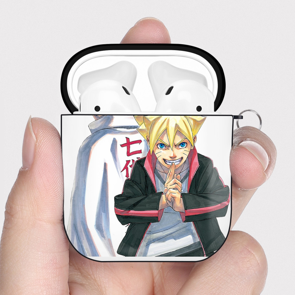 （画像用） NARUTO -ナルト- うずまき ボルト Uzumaki Boruto AirPods 第2世代保護ケース ハードシェル ブラック 耐衝撃・防指紋・カラビナ付き