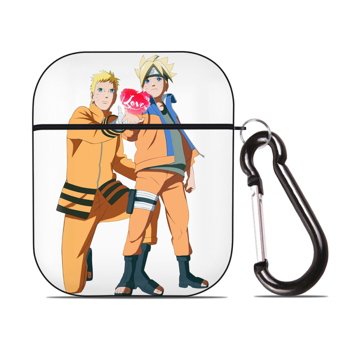 （画像用） NARUTO -ナルト- うずまき ボルト Uzumaki Boruto AirPods 第2世代保護ケース ハードシェル ブラック 耐衝撃・防指紋・カラビナ付き