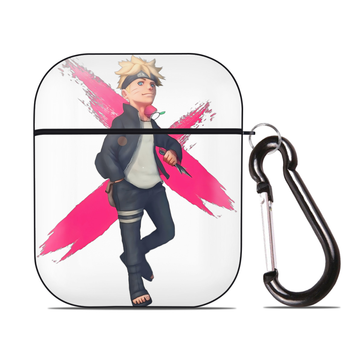 （画像用） NARUTO -ナルト- うずまき ボルト Uzumaki Boruto AirPods 第2世代保護ケース ハードシェル ブラック 耐衝撃・防指紋・カラビナ付き