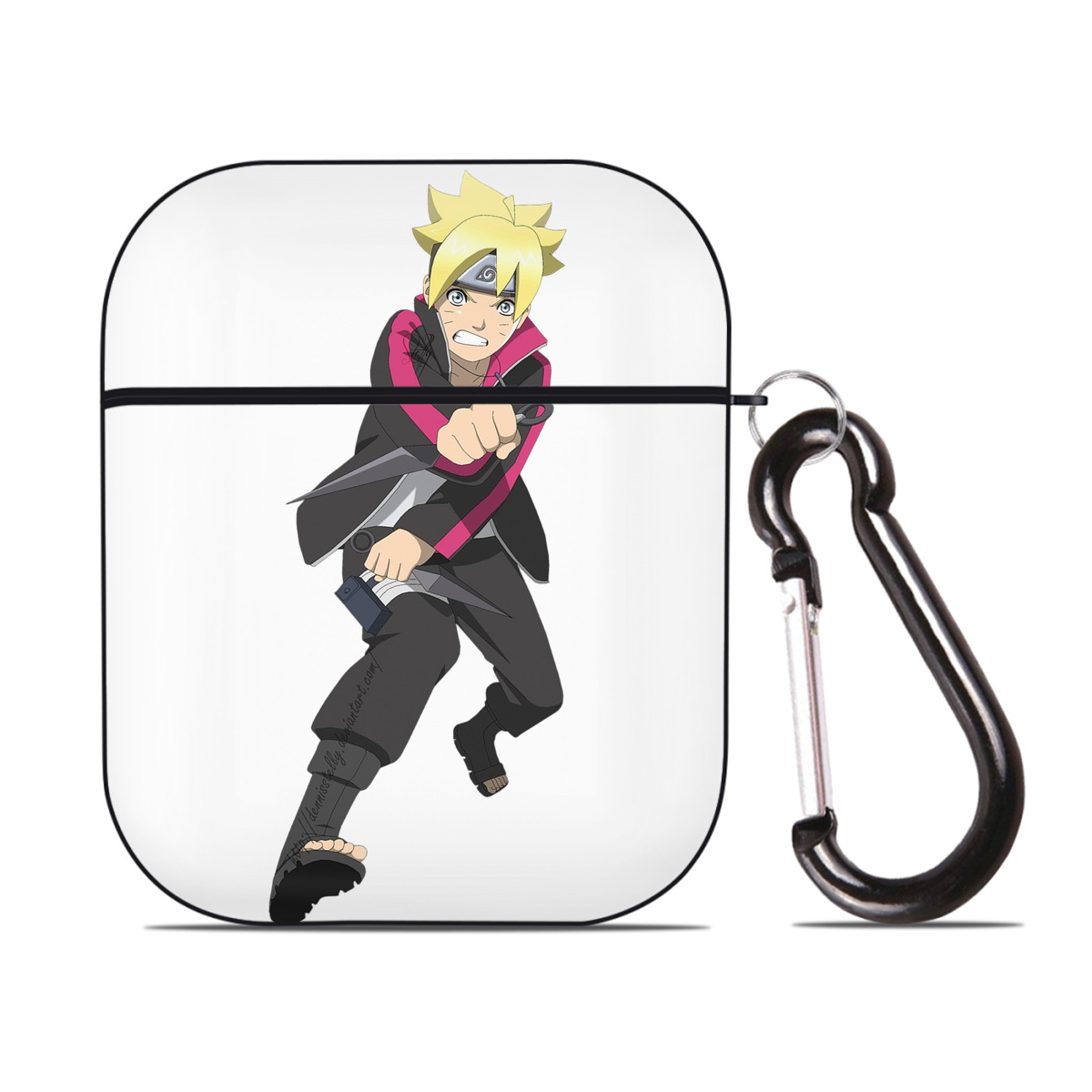 （画像用） NARUTO -ナルト- うずまき ボルト Uzumaki Boruto AirPods 第2世代保護ケース ハードシェル ブラック 耐衝撃・防指紋・カラビナ付き