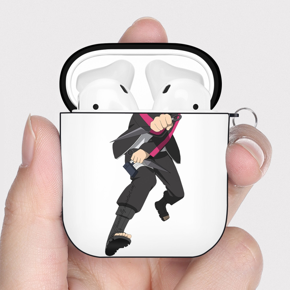 （画像用） NARUTO -ナルト- うずまき ボルト Uzumaki Boruto AirPods 第2世代保護ケース ハードシェル ブラック 耐衝撃・防指紋・カラビナ付き