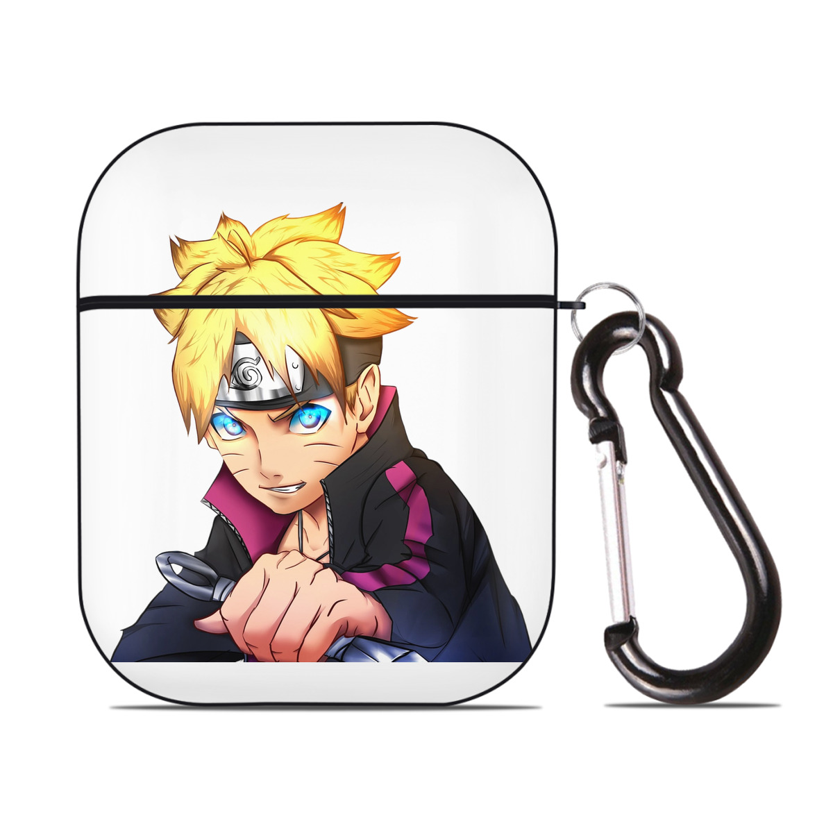 （画像用） NARUTO -ナルト- うずまき ボルト Uzumaki Boruto AirPods 第2世代保護ケース ハードシェル ブラック 耐衝撃・防指紋・カラビナ付き
