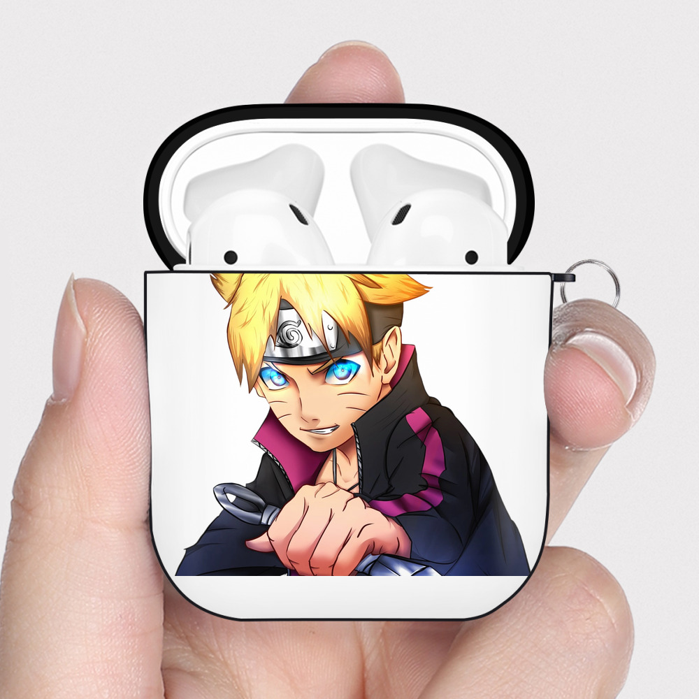 （画像用） NARUTO -ナルト- うずまき ボルト Uzumaki Boruto AirPods 第2世代保護ケース ハードシェル ブラック 耐衝撃・防指紋・カラビナ付き