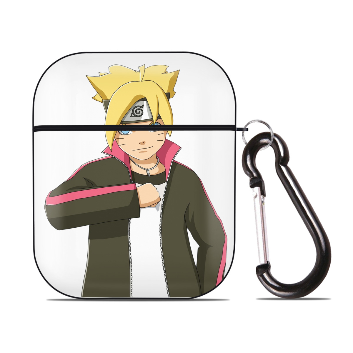 （画像用） NARUTO -ナルト- うずまき ボルト Uzumaki Boruto AirPods 第2世代保護ケース ハードシェル ブラック 耐衝撃・防指紋・カラビナ付き