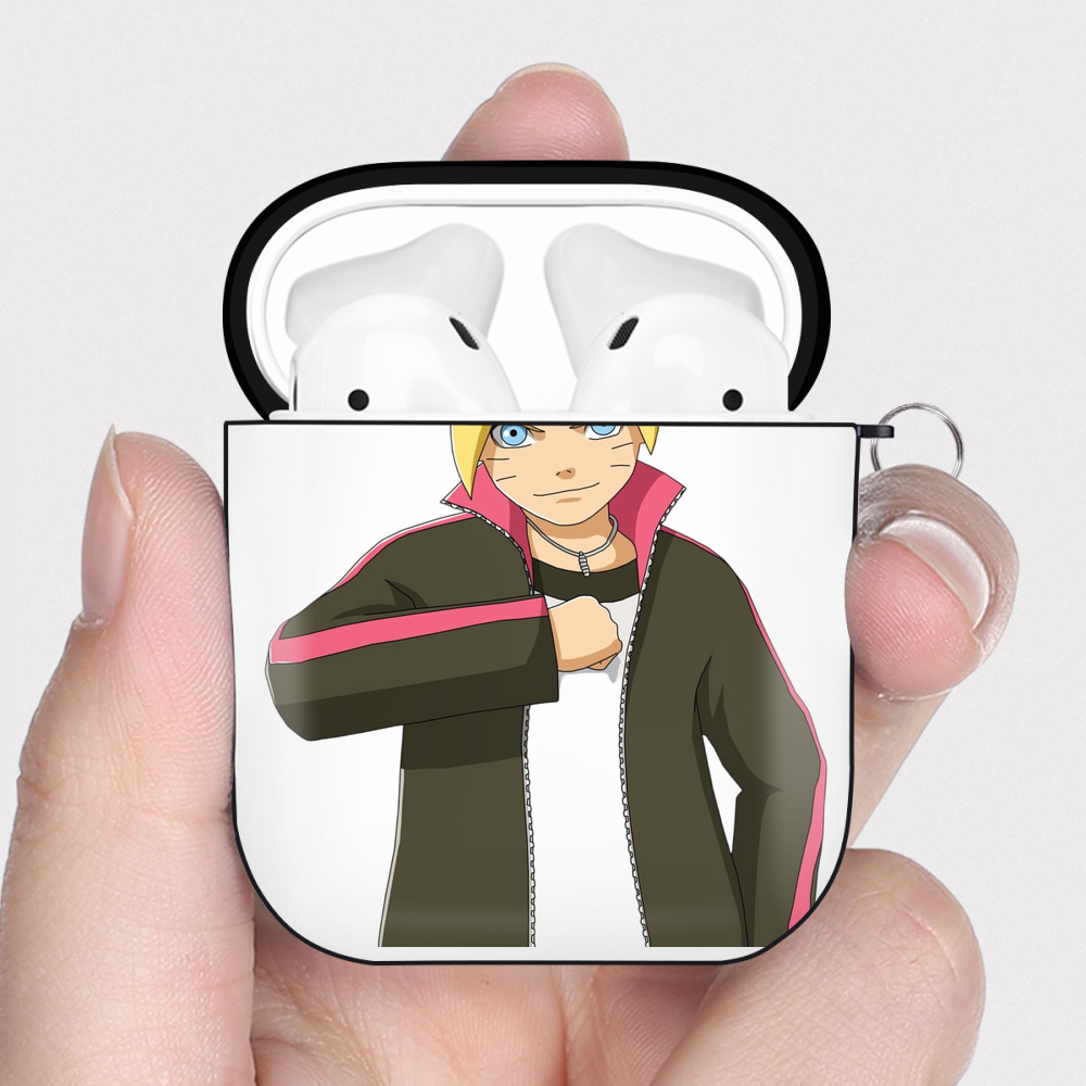 （画像用） NARUTO -ナルト- うずまき ボルト Uzumaki Boruto AirPods 第2世代保護ケース ハードシェル ブラック 耐衝撃・防指紋・カラビナ付き