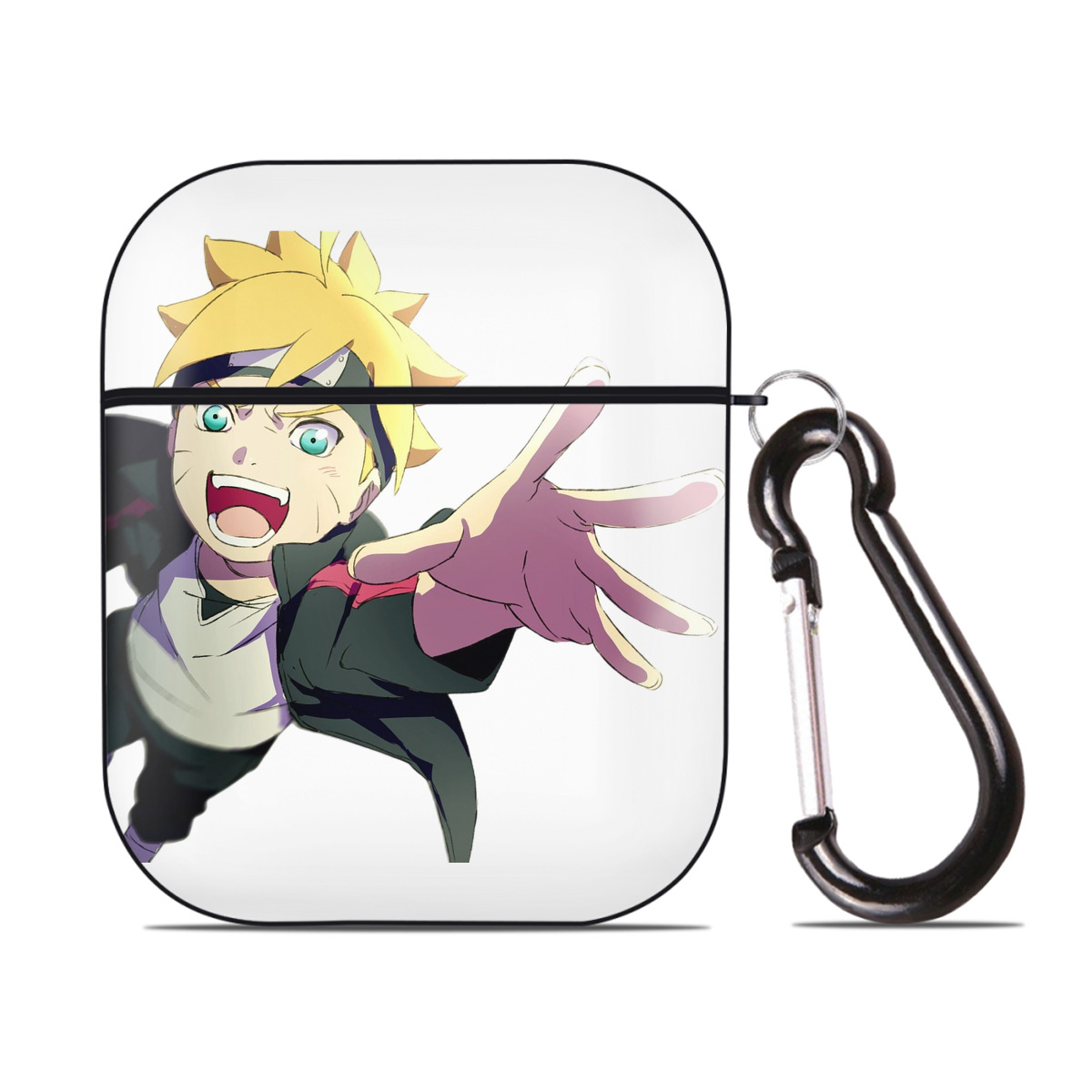 （画像用） NARUTO -ナルト- うずまき ボルト Uzumaki Boruto AirPods 第2世代保護ケース ハードシェル ブラック 耐衝撃・防指紋・カラビナ付き