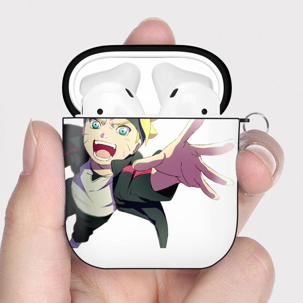 （画像用） NARUTO -ナルト- うずまき ボルト Uzumaki Boruto AirPods 第2世代保護ケース ハードシェル ブラック 耐衝撃・防指紋・カラビナ付き