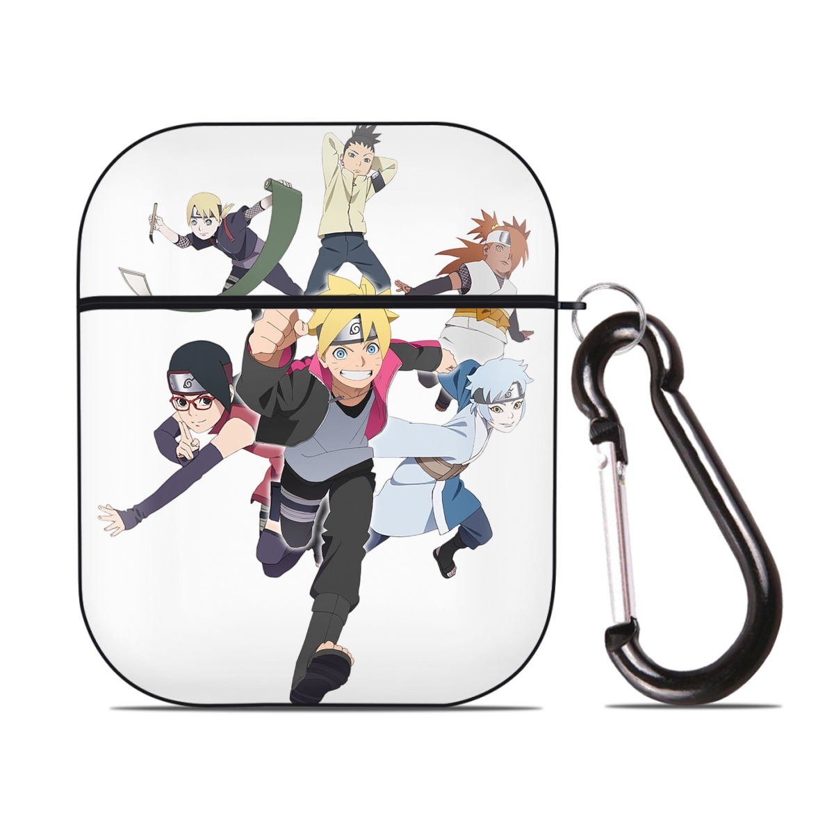 （画像用） NARUTO -ナルト- うずまき ボルト Uzumaki Boruto AirPods 第2世代保護ケース ハードシェル ブラック 耐衝撃・防指紋・カラビナ付き