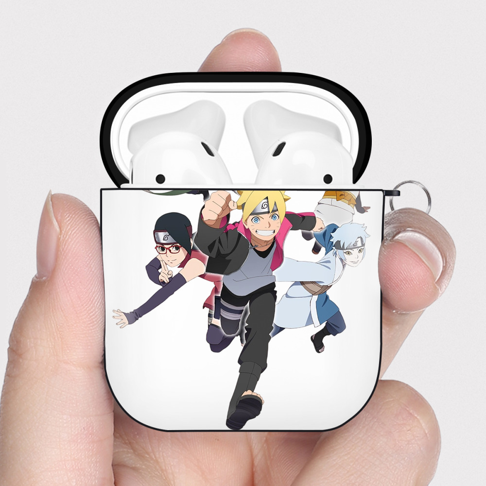 （画像用） NARUTO -ナルト- うずまき ボルト Uzumaki Boruto AirPods 第2世代保護ケース ハードシェル ブラック 耐衝撃・防指紋・カラビナ付き