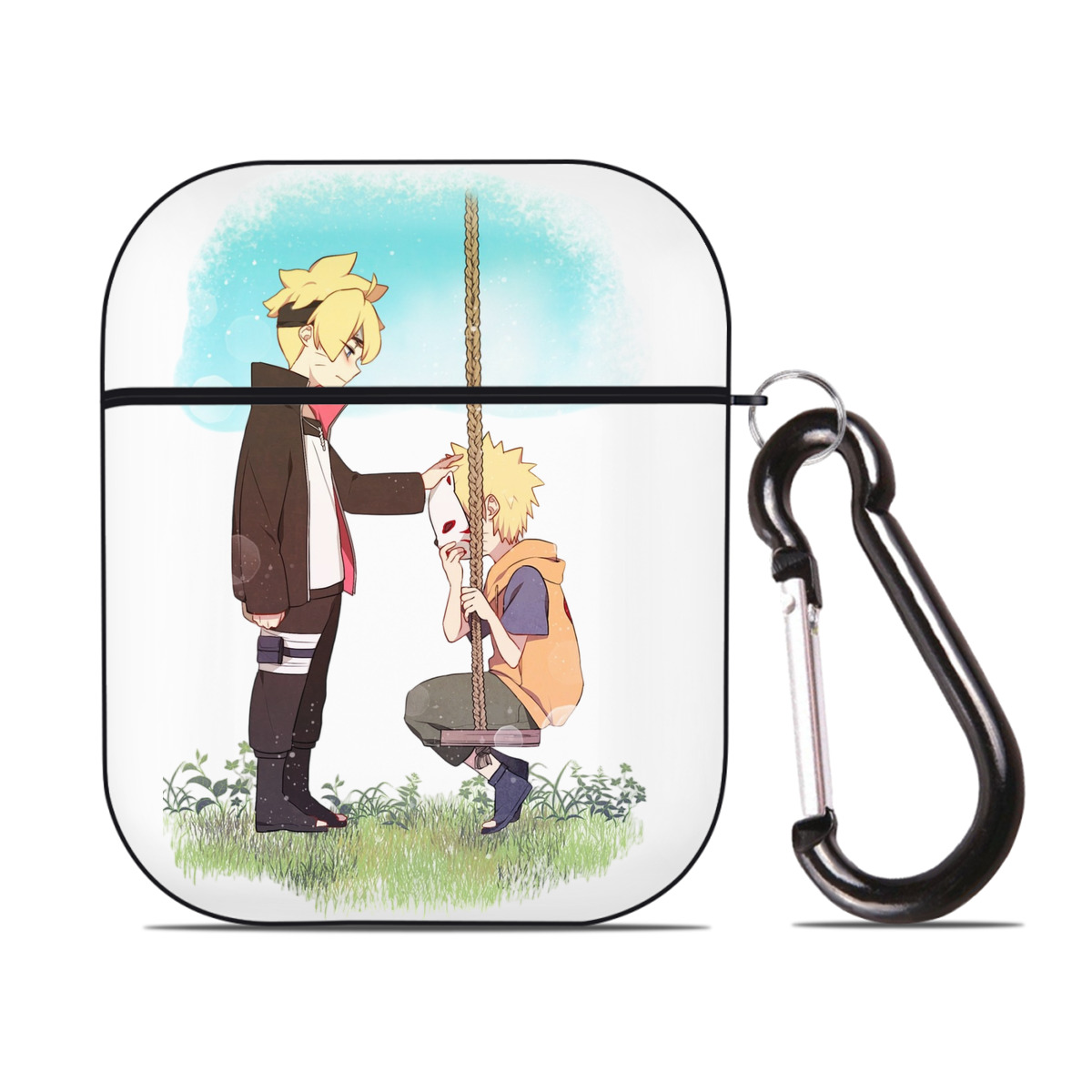 （画像用） NARUTO -ナルト- うずまき ボルト Uzumaki Boruto AirPods 第2世代保護ケース ハードシェル ブラック 耐衝撃・防指紋・カラビナ付き