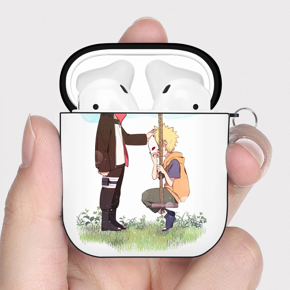 （画像用） NARUTO -ナルト- うずまき ボルト Uzumaki Boruto AirPods 第2世代保護ケース ハードシェル ブラック 耐衝撃・防指紋・カラビナ付き