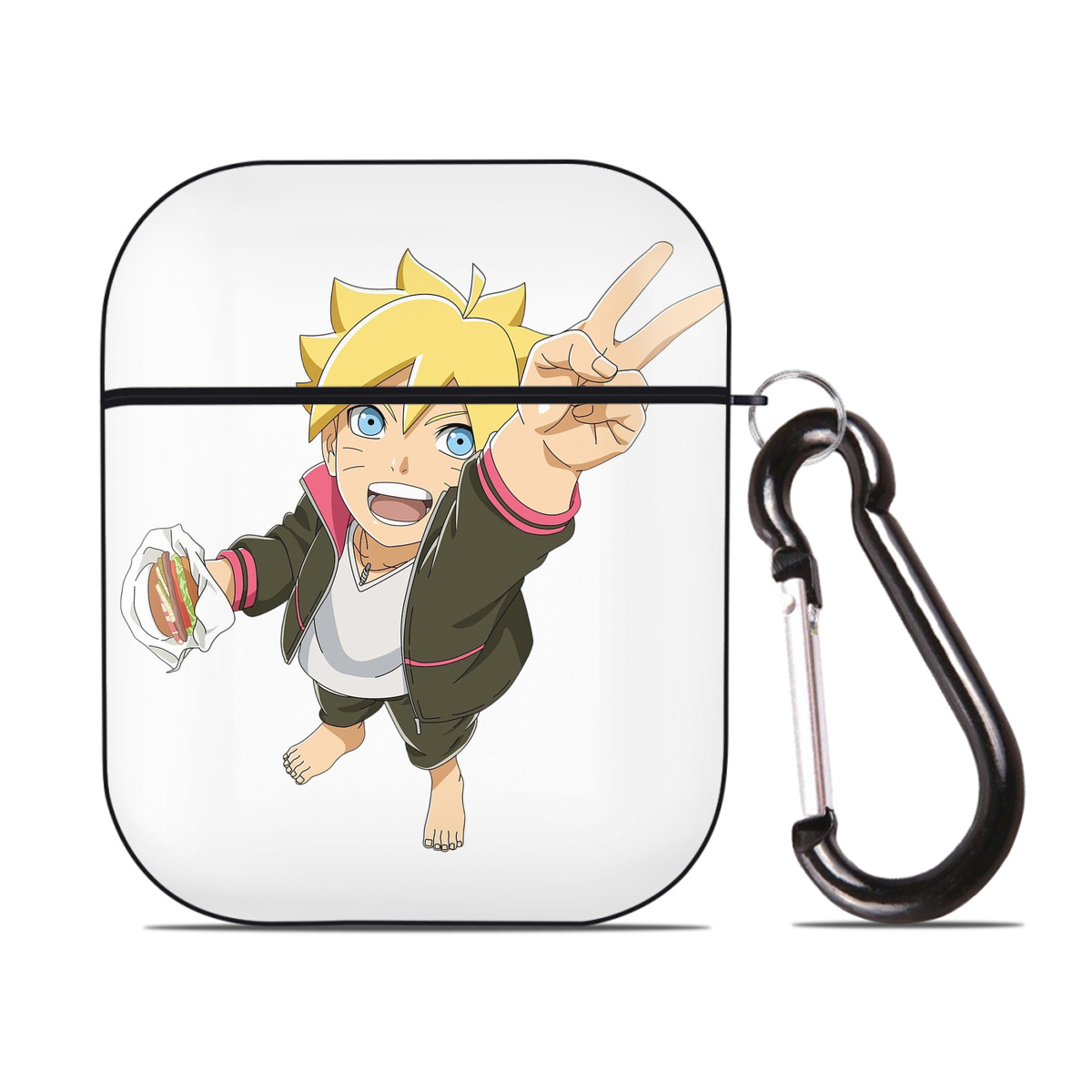 （画像用） NARUTO -ナルト- うずまき ボルト Uzumaki Boruto AirPods 第2世代保護ケース ハードシェル ブラック 耐衝撃・防指紋・カラビナ付き