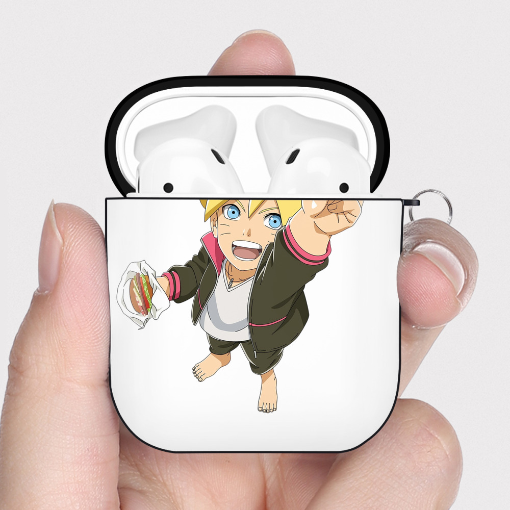 （画像用） NARUTO -ナルト- うずまき ボルト Uzumaki Boruto AirPods 第2世代保護ケース ハードシェル ブラック 耐衝撃・防指紋・カラビナ付き