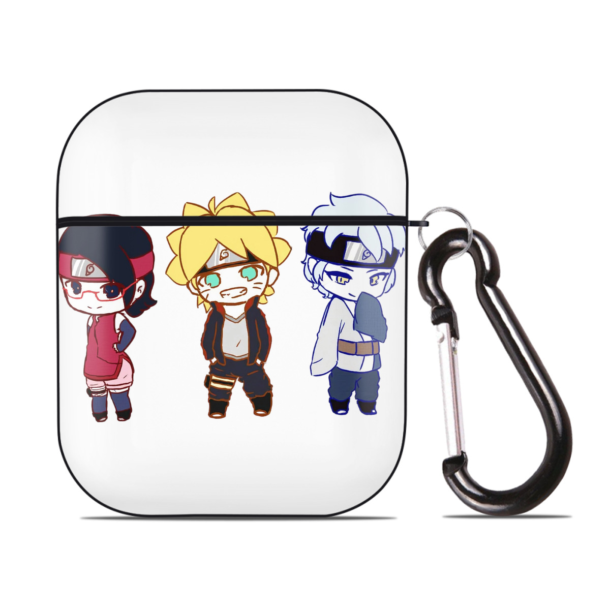（画像用） NARUTO -ナルト- うずまき ボルト Uzumaki Boruto AirPods 第2世代保護ケース ハードシェル ブラック 耐衝撃・防指紋・カラビナ付き