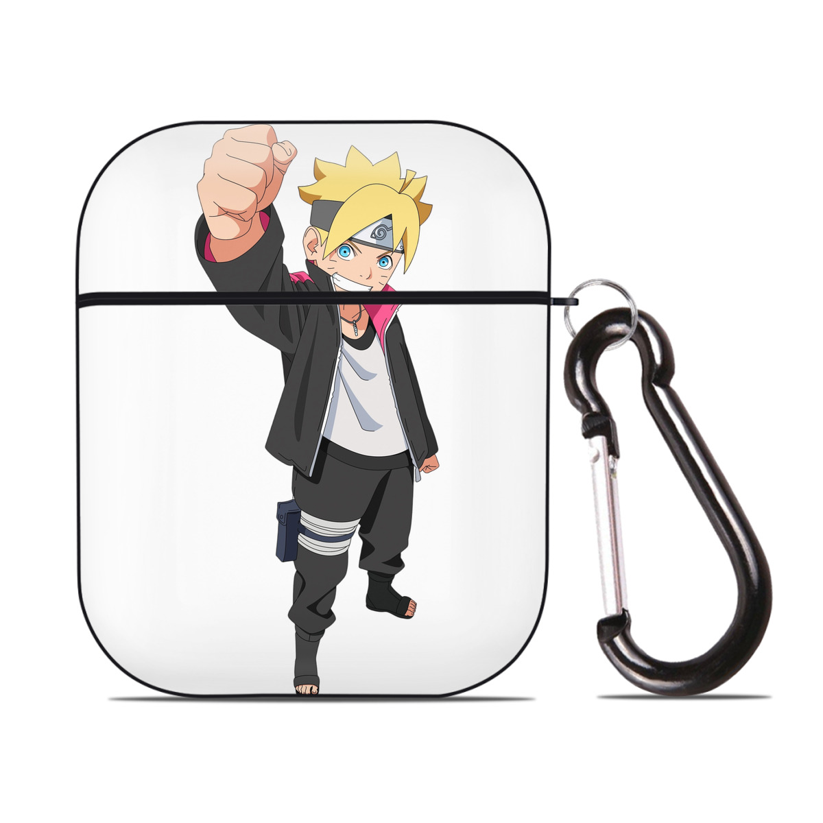 （画像用） NARUTO -ナルト- うずまき ボルト Uzumaki Boruto AirPods 第2世代保護ケース ハードシェル ブラック 耐衝撃・防指紋・カラビナ付き