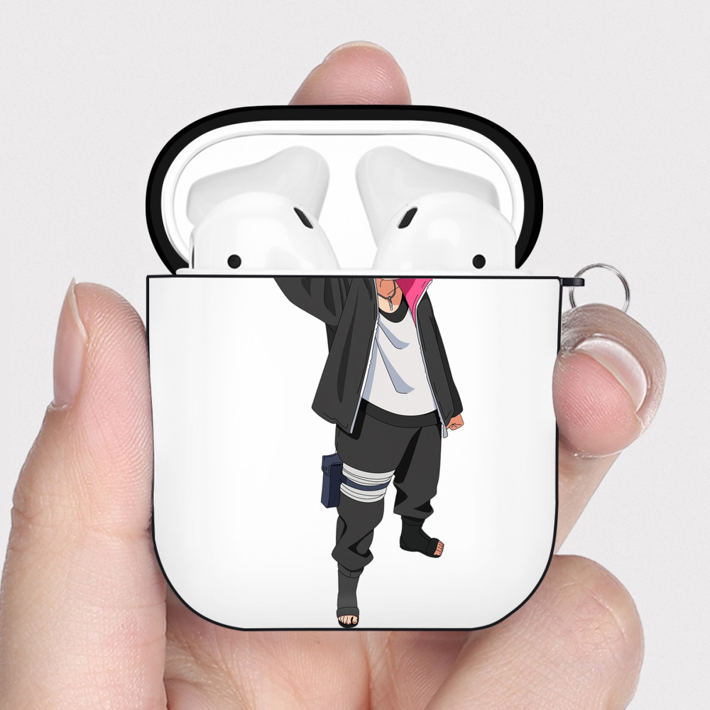 （画像用） NARUTO -ナルト- うずまき ボルト Uzumaki Boruto AirPods 第2世代保護ケース ハードシェル ブラック 耐衝撃・防指紋・カラビナ付き